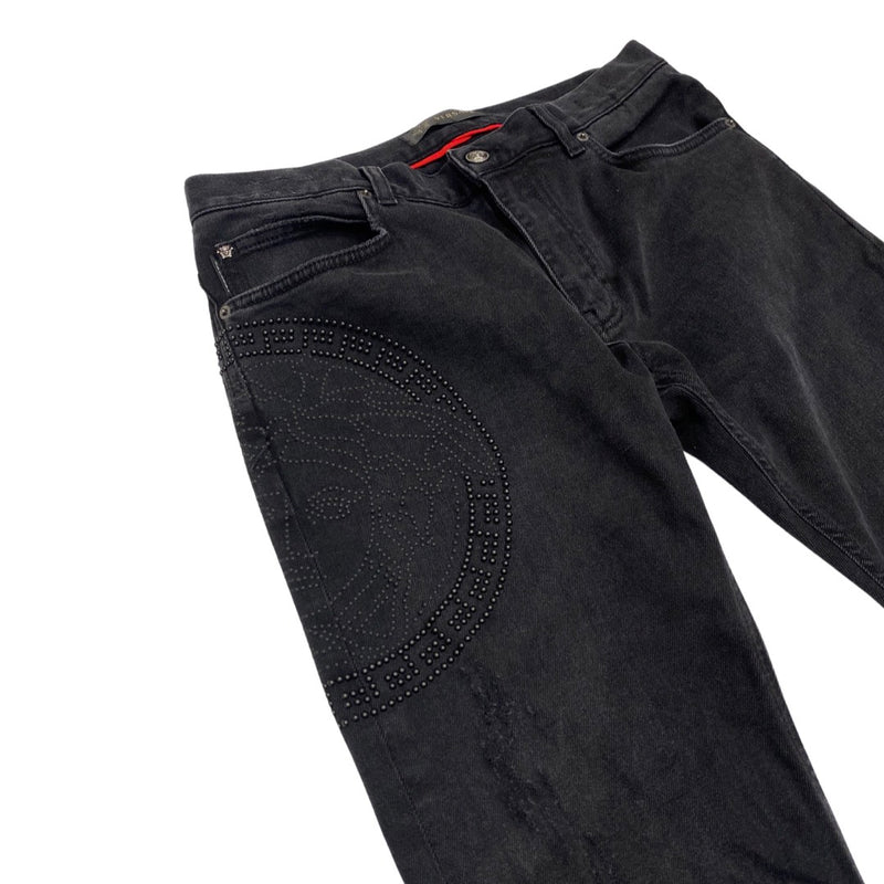 second-hand VERSACE black logo tailor-fit jeans | Size 35