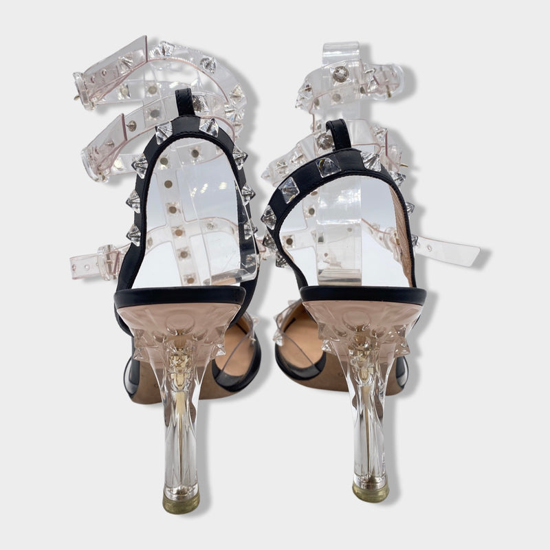 VALENTINO GARAVANI leather and PVC Rockstud sandal heels