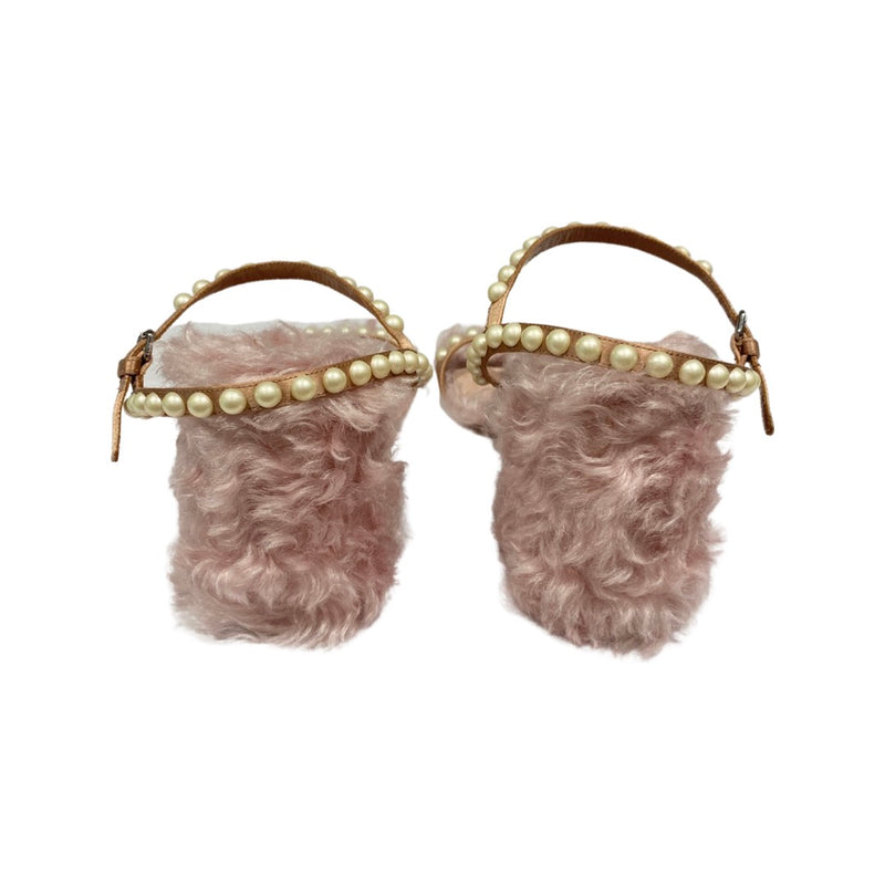 Miu Miu pink fur sandals with pearls