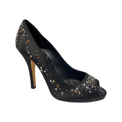 pre-loved DOLCE&GABBANA black satin heels with crystals | Size 39