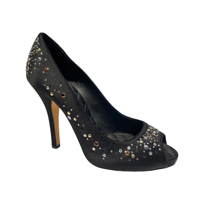 pre-loved DOLCE&GABBANA black satin heels with crystals | Size 39