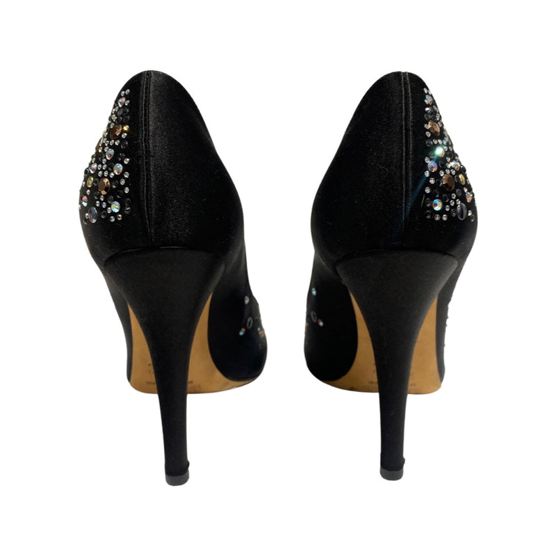pre-owned DOLCE&GABBANA black satin heels with crystals | Size 39