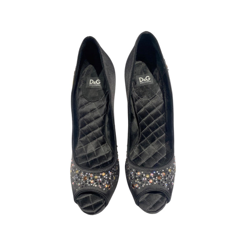 DOLCE&GABBANA black satin heels with crystals | Size 39