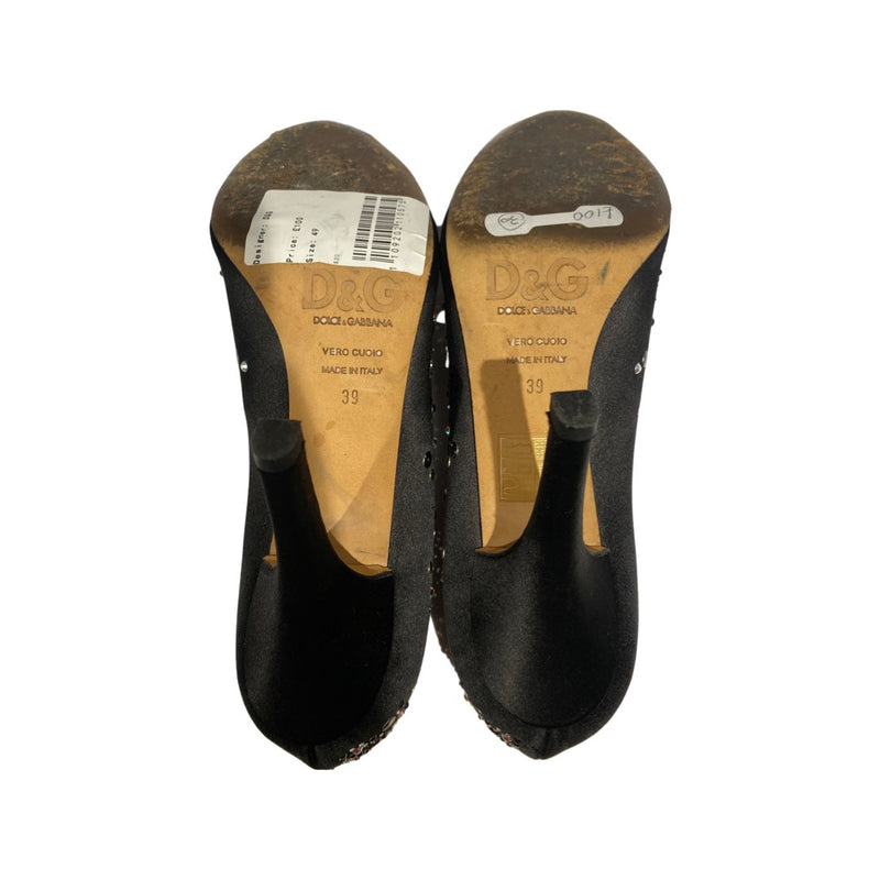DOLCE&GABBANA black satin heels with crystals | Size 39