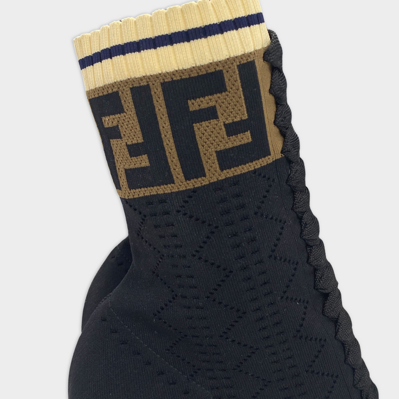 FENDI black fabric boots with monogram Zucca detail