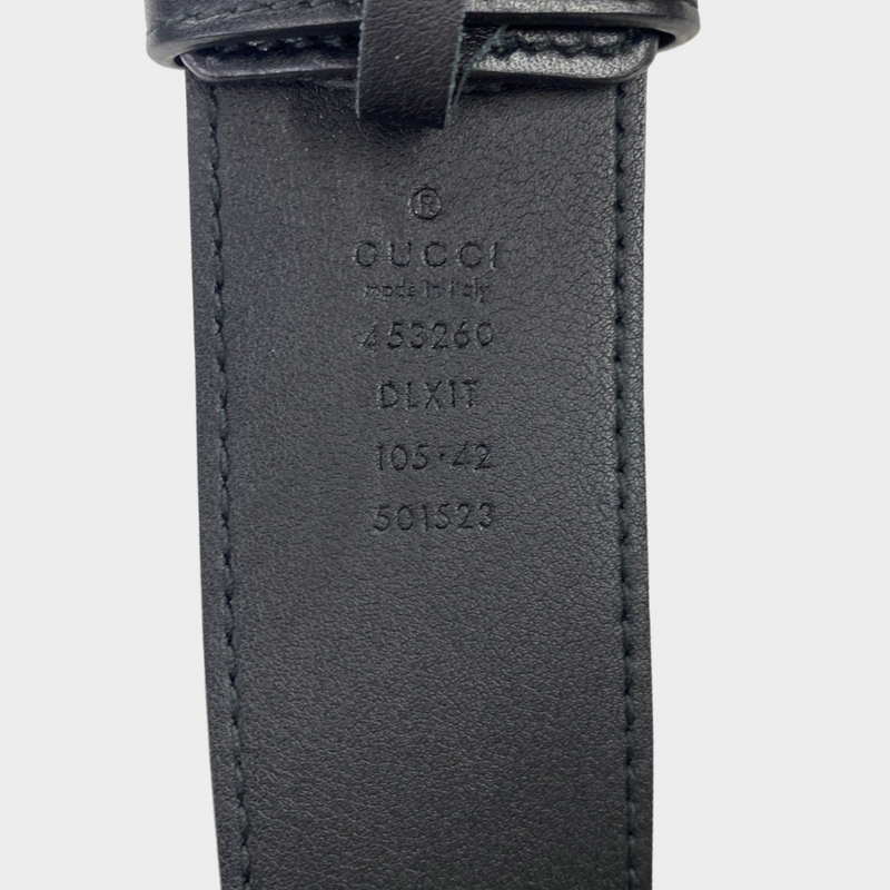 GUCCI black leather belt with pearl details