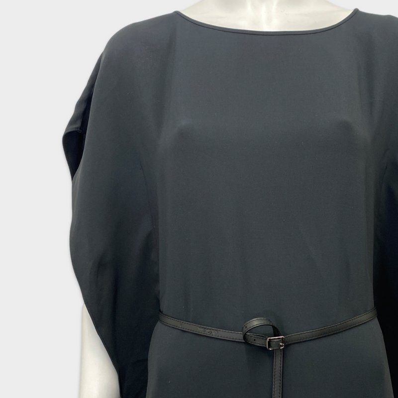 LORO PIANA anthracite  silk belted dress
