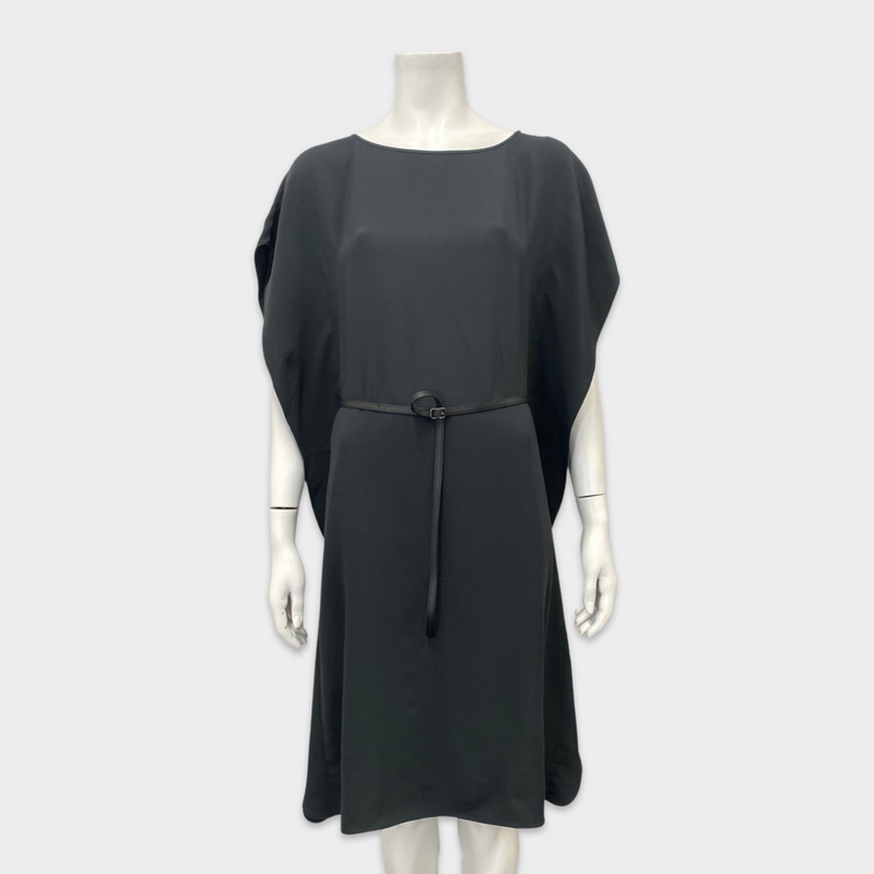 LORO PIANA anthracite  silk belted dress