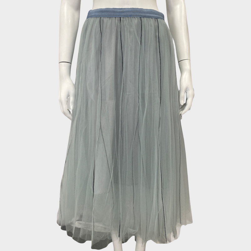 pre-owned DOROTHEE SCHUMACHER baby blue mesh skirt | Size S