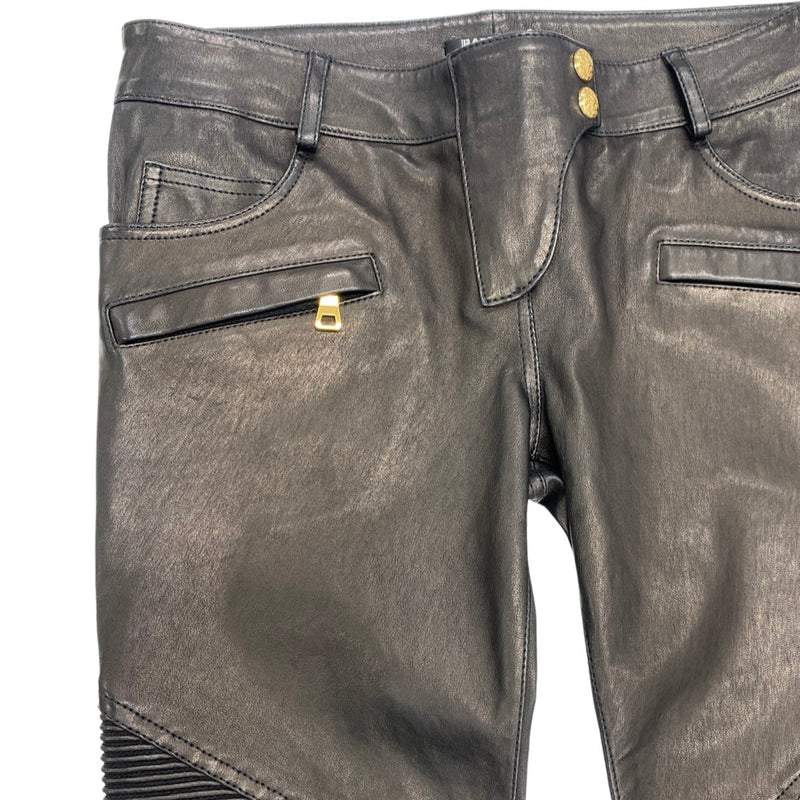 second-hand BALMAIN black and gold leather trousers | Size FR38