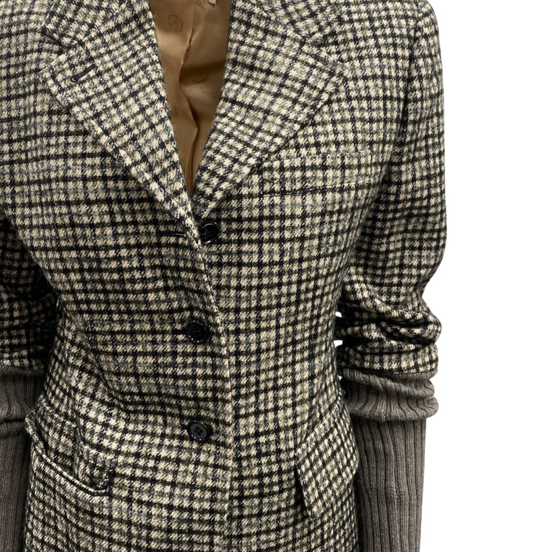 pre-loved CHLOÉ brown and grey checked woolen jacket | Size FR36