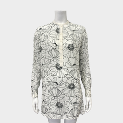 LORO PIANA white and grey floral print silk blouse