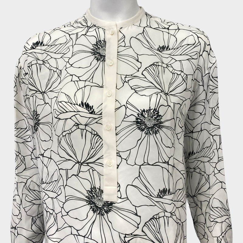 LORO PIANA white and grey floral print silk blouse