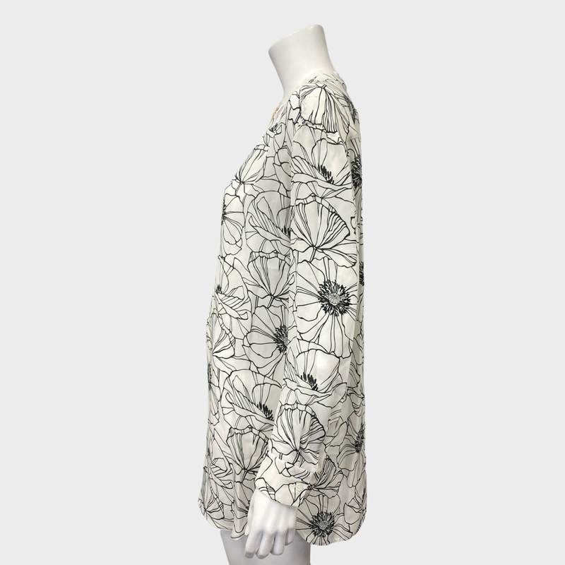 LORO PIANA white and grey floral print silk blouse