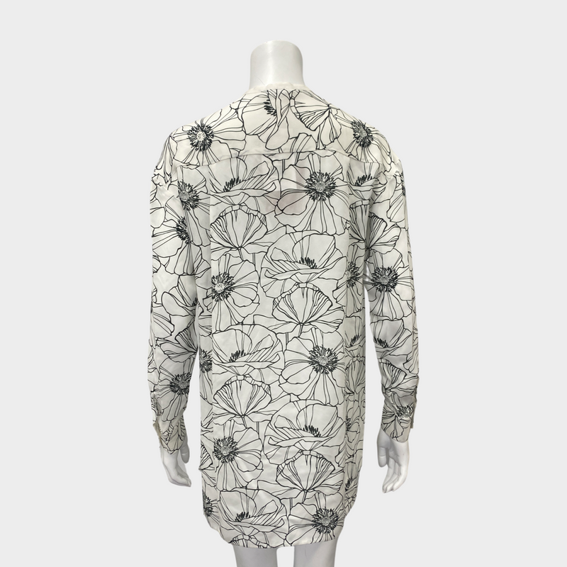 LORO PIANA white and grey floral print silk blouse