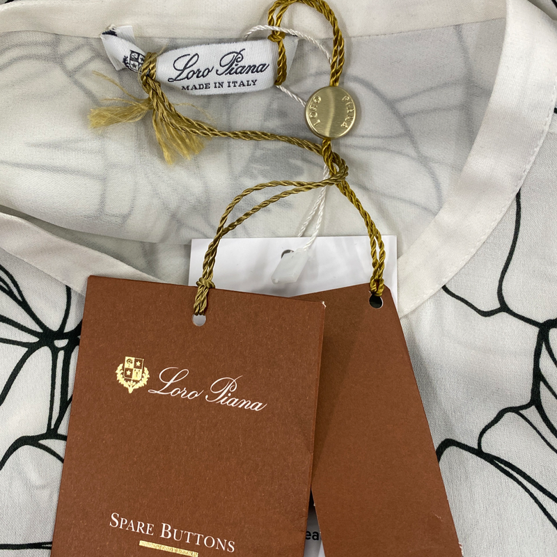 LORO PIANA white and grey floral print silk blouse