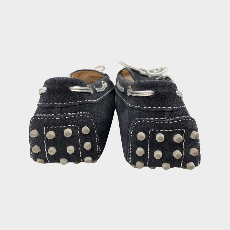 TOD'S dark grey and silver suede moccasins