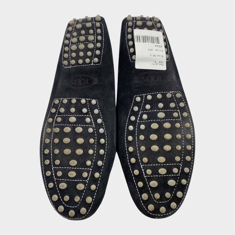 TOD'S dark grey and silver suede moccasins