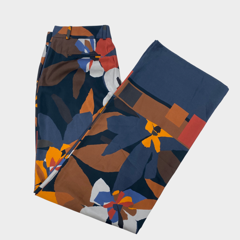 LORO PIANA orange and navy floral print silk trousers