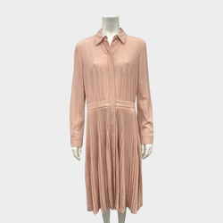 LORO PIANA nude pleated wool dress