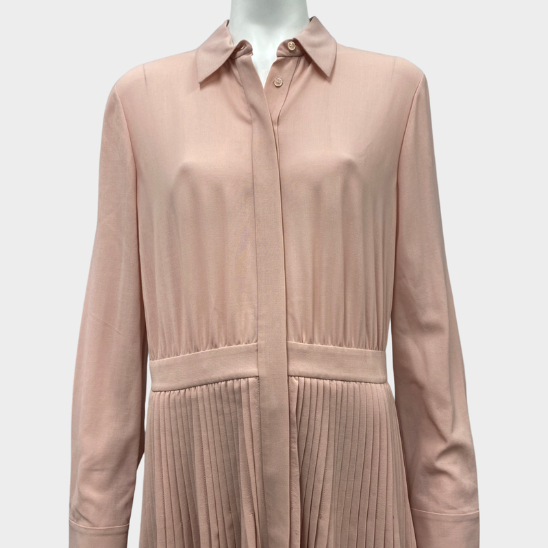 LORO PIANA nude pleated wool dress