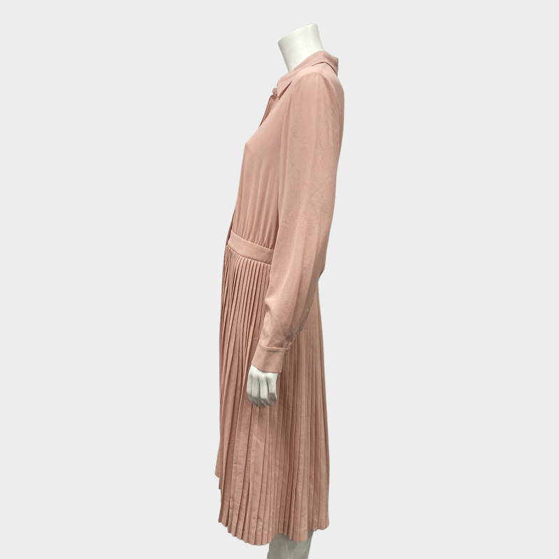 LORO PIANA nude pleated wool dress