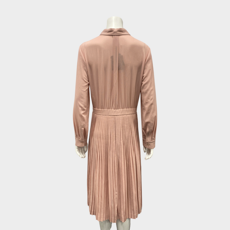 LORO PIANA nude pleated wool dress