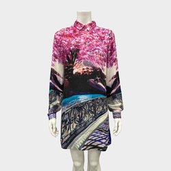 pre-owned MARY KATRANTZOU multicolour floral and mountain print silk mini dress | Size S
