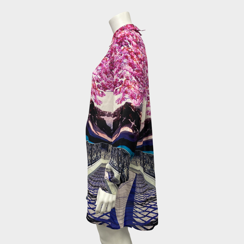 MARY KATRANTZOU multicolour floral and mountain print silk mini dress