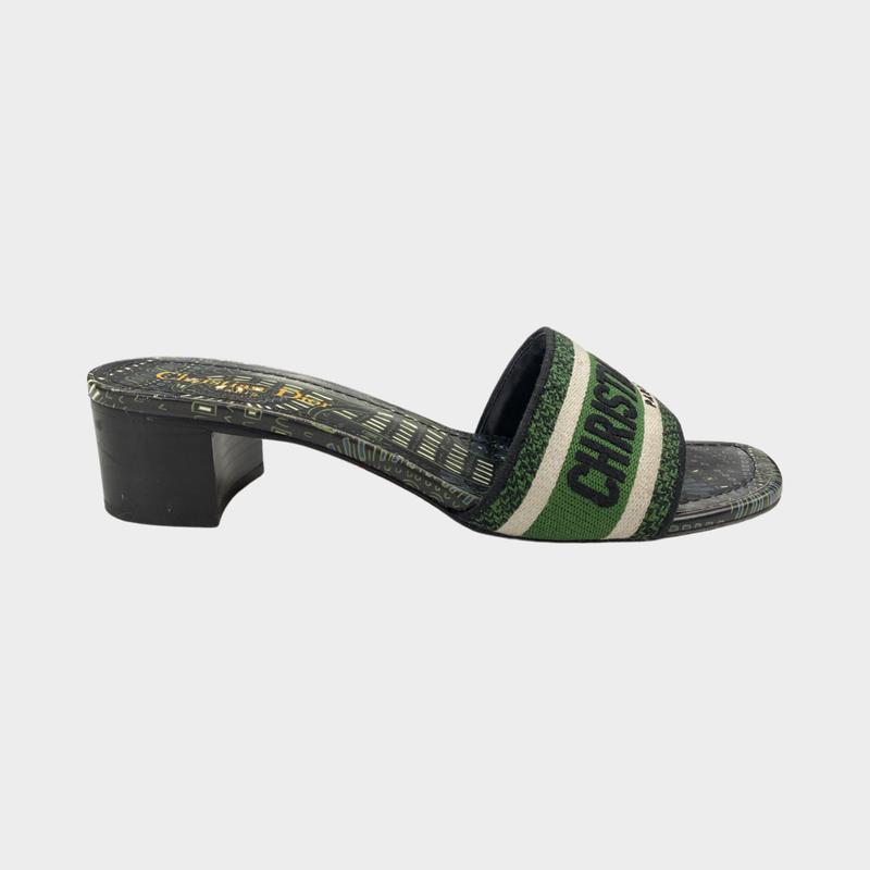 CHRISTIAN DIOR green DWAY HEELED SLIDE mules