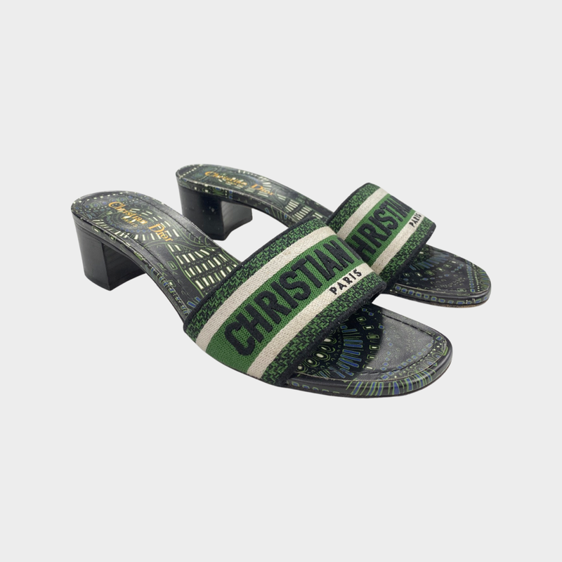 CHRISTIAN DIOR green DWAY HEELED SLIDE mules