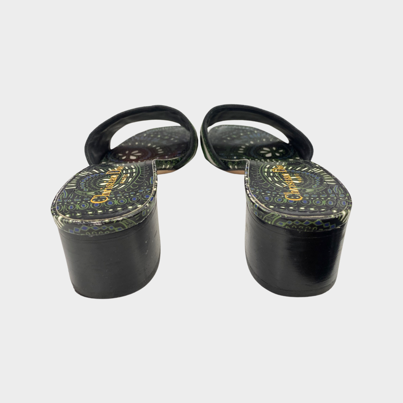CHRISTIAN DIOR green DWAY HEELED SLIDE mules