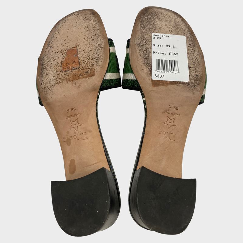 CHRISTIAN DIOR green DWAY HEELED SLIDE mules