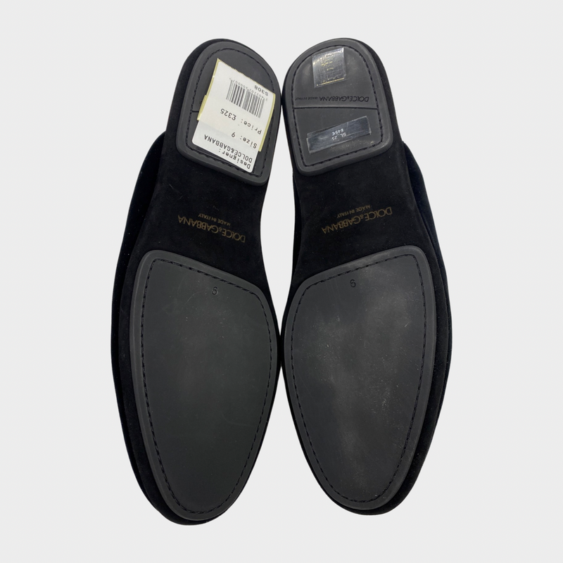 DOLCE&GABBANA black and gold cross motifs crystal-embroidered sling-back loafers