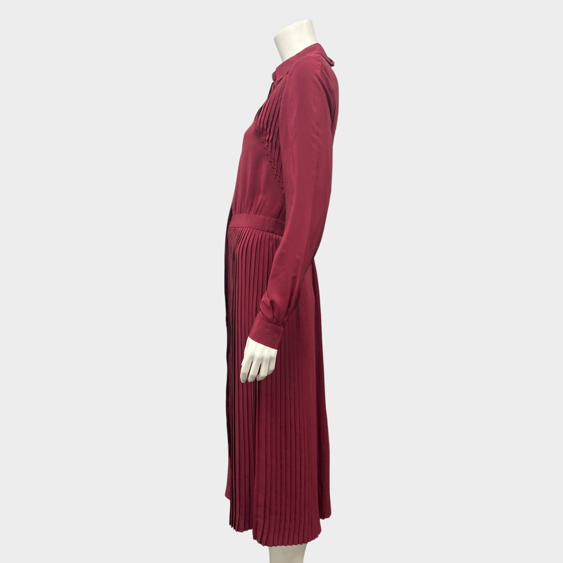 LORO PIANA burgundy silk pleated dress
