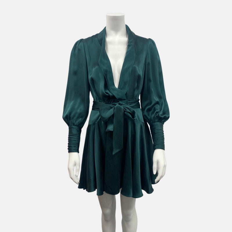 pre-owned ZIMMERMANN emerald green silk mini dress 