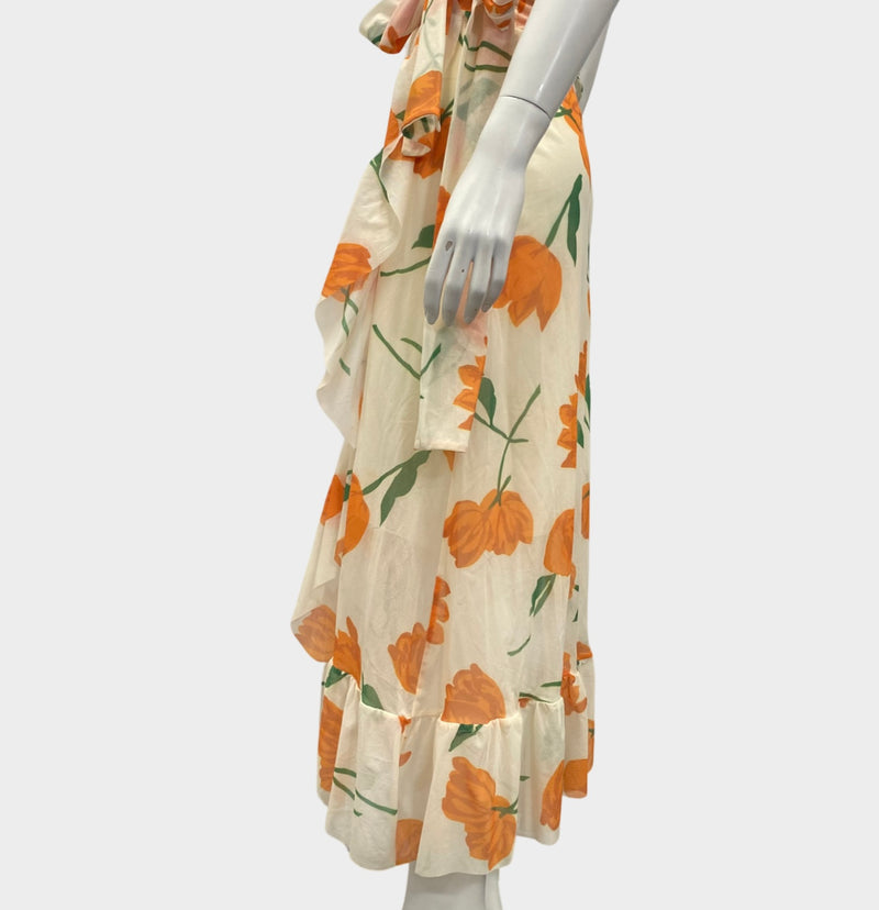 Ganni Ecru Long Wrap Skirt With Orange Tulip Pattern