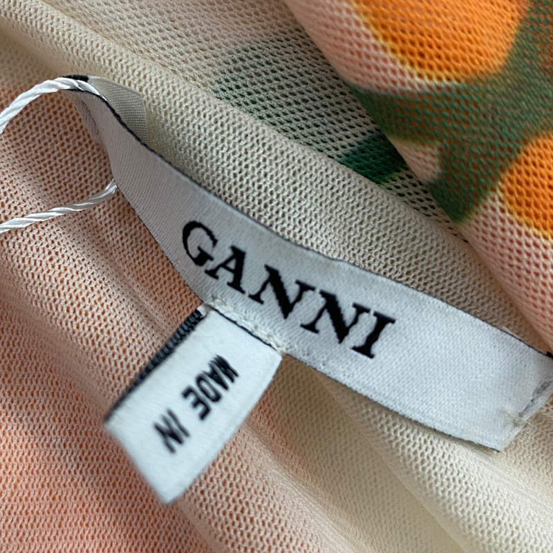 Ganni Ecru Long Wrap Skirt With Orange Tulip Pattern