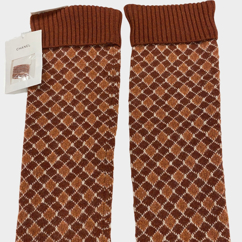 Chanel Women's Brown Cashmere Checkered Gaiters