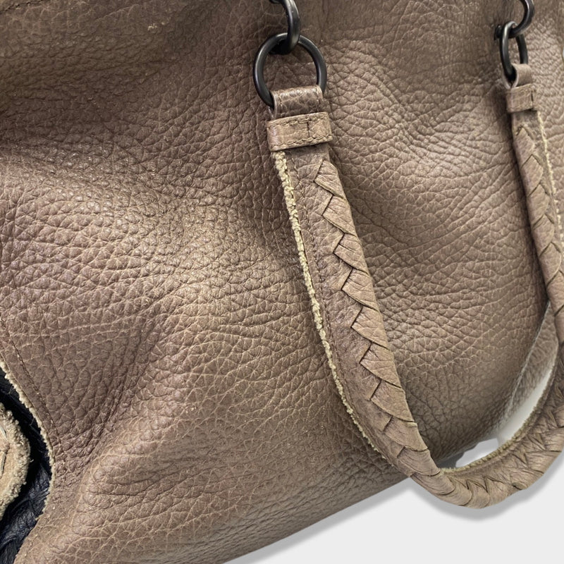 BOTTEGA VENETA brown and beige intrecciato leather handbag