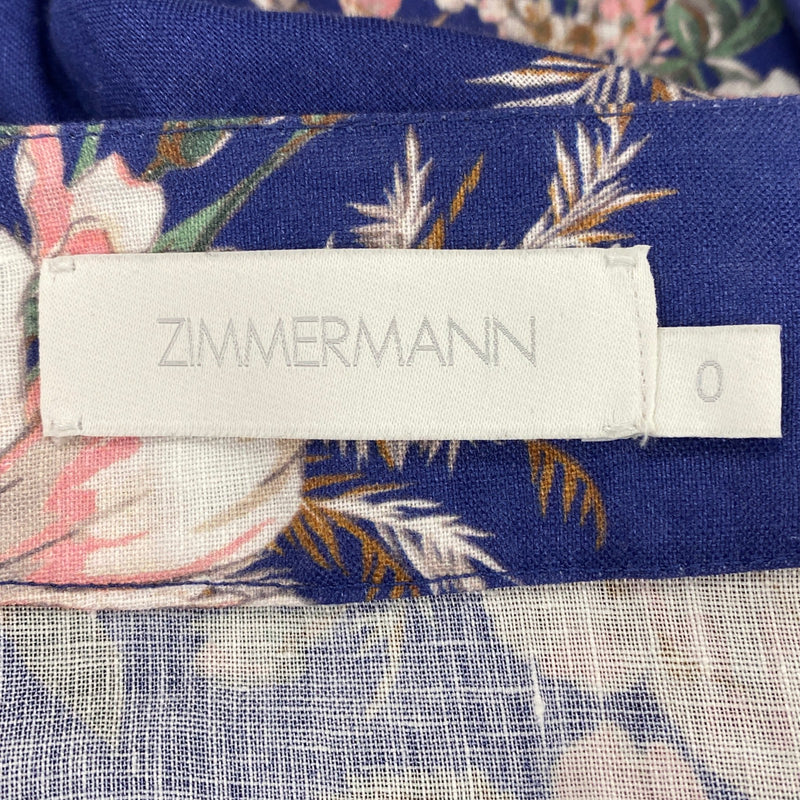 ZIMMERMANN blue and pink floral print linen wrapped mini dress