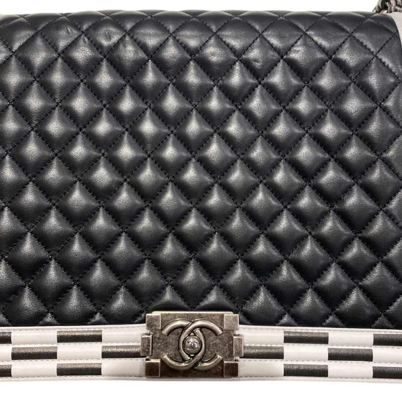 CHANEL Boy black and white checkerboard large leather bag