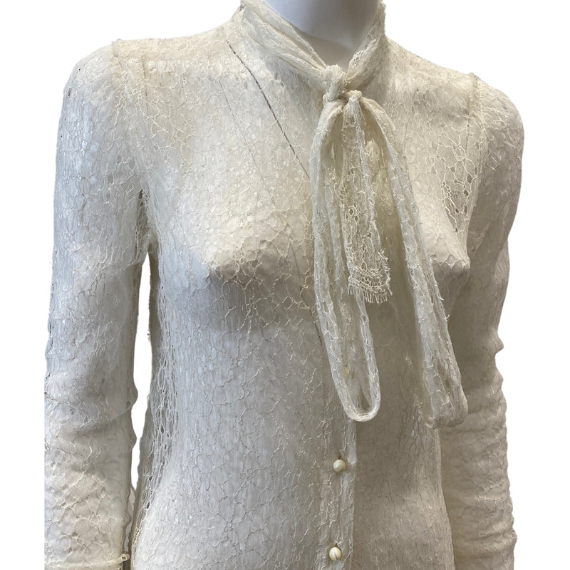 pre-loved Lanvin off-white lace blouse | Size S