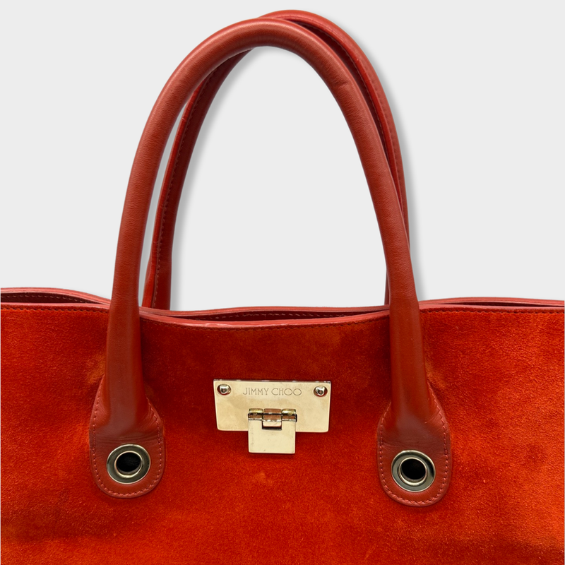 pre-owned JIMMY CHOO red orange suede tote bag