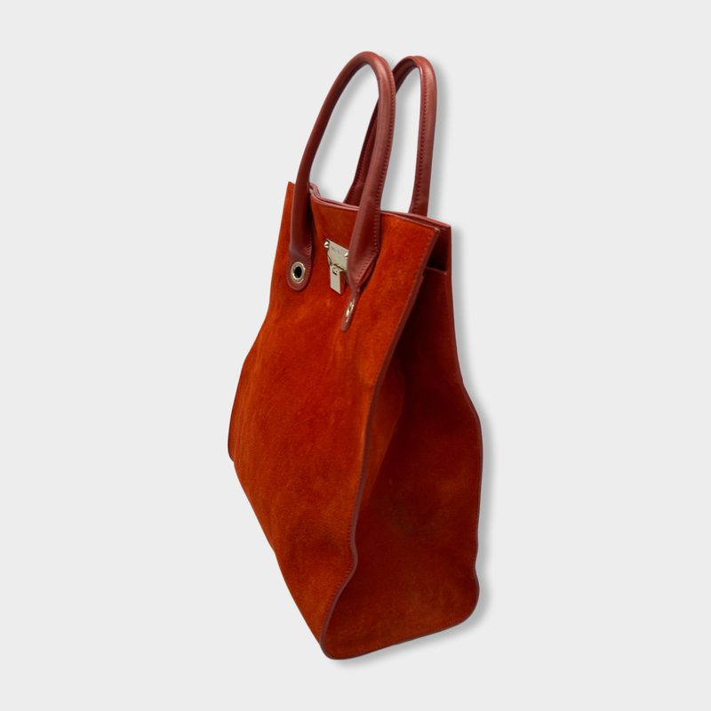second-hand JIMMY CHOO red orange suede tote bag