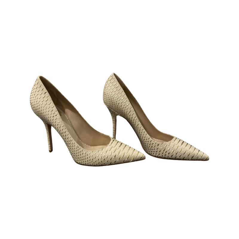pre-owned CHRISTIAN DIOR ecru-gold python leather heels | Size 39.5