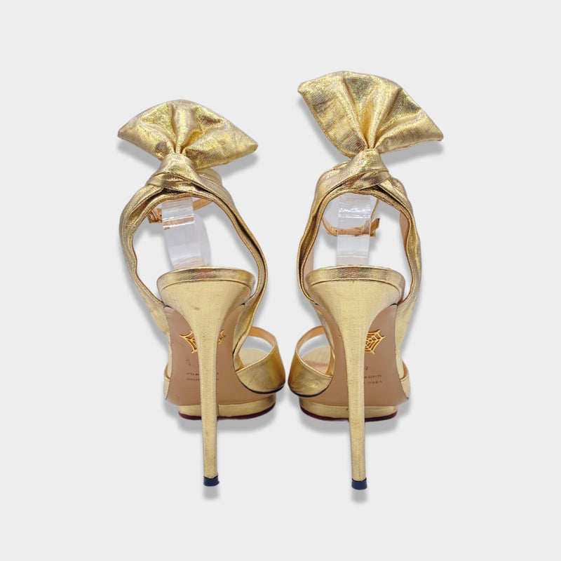 CHARLOTTE OLYMPIA gold glitter fabric sandal heels