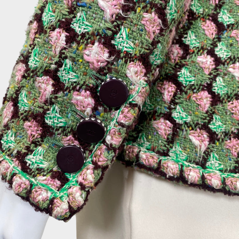CHANEL green and rose floral knitted tweed jacket