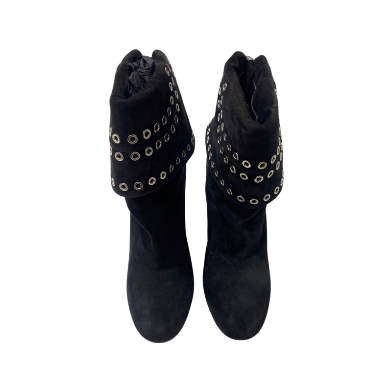 second-hand ALEXANDER MCQUEEN black suede studded heeled boots | Size 38
