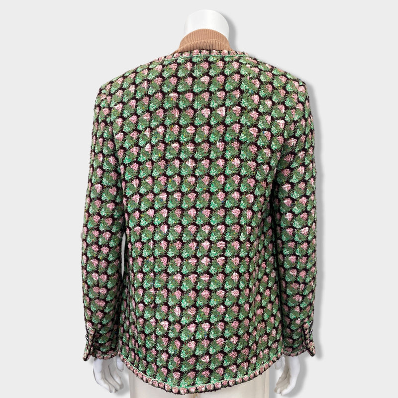 CHANEL green and rose floral knitted tweed jacket